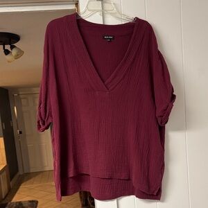 Dear John Burgundy V-Neck Women's Blouse